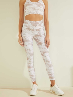 GUESS Eco Marble Women's Leggings White Flower | UK8153FGK