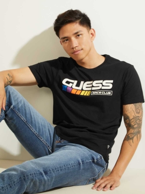 GUESS Eco Race Club Men's T-Shirts Black | UK5183YFE