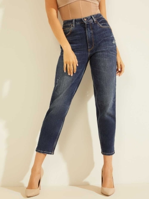 GUESS Eco Super-High Rise Mom Women's Jeans Blue | UK8157MYD