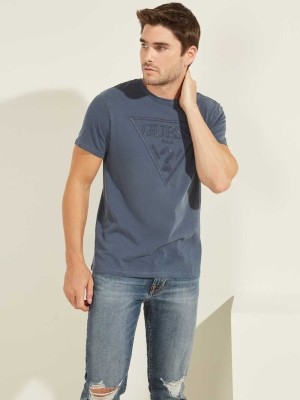 GUESS Embroidered Logo Men's T-Shirts Blue Multicolor | UK7319XCY