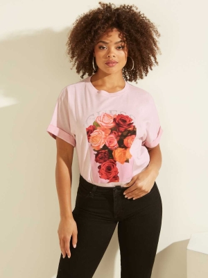 GUESS Ermin Rose Logo Women's T-Shirts Pink | UK3257UWR