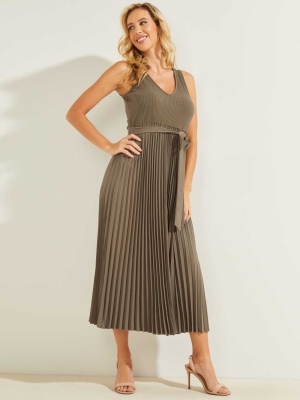 GUESS Erynn Pleated Women's Dresses Green | UK5813BSV