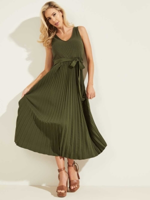 GUESS Erynn Pleated Women's Dresses Green | UK7402SAD