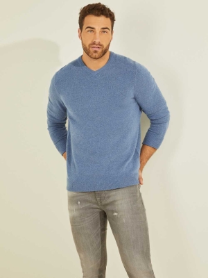 GUESS Esmere Wool-Blend V-Neck Men's Sweaters Blue | UK6102JKE