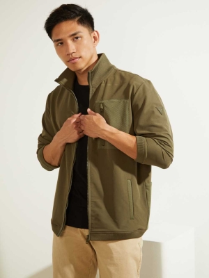 GUESS Explorer Zip-Up Men's Jackets Olive | UK7964PDQ