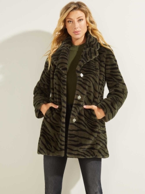 GUESS Federica Faux-Fur Women's Coats Green Black | UK5607MIF