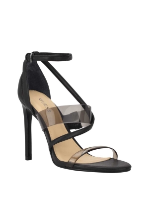 GUESS Felecia Transparent Heeled Women's Heels Sandals Black | UK0394ODU