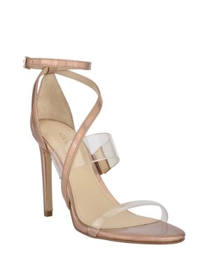 GUESS Felecia Transparent Heeled Women's Heels Sandals Beige Multicolor | UK6198ZBY