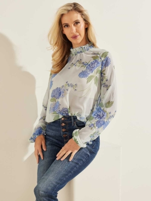 GUESS Floral Puff Sleeve Women's Blouse Flower | UK9147ORX