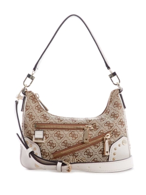 GUESS Frankie Top-Zip Women's Shoulder Bags Brown Multicolor | UK7839OLI