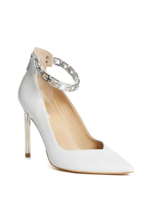 GUESS G-Chain Ankle Strap Pumps Women's Pumps White | UK4630NUS