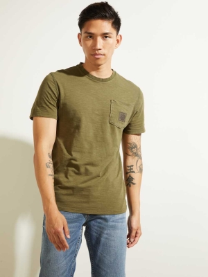 GUESS G Stamp Men's T-Shirts Olive | UK2091ZFK