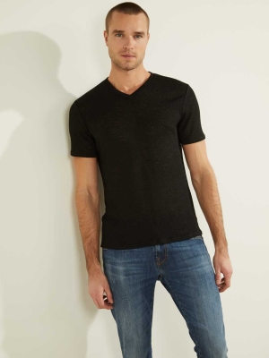 GUESS Gauze V-Neck Men's T-Shirts Black | UK5197QFX