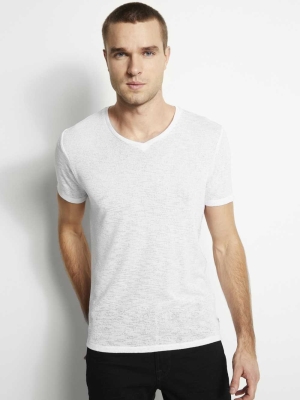 GUESS Gauze V-Neck Men's T-Shirts White | UK6317CTG