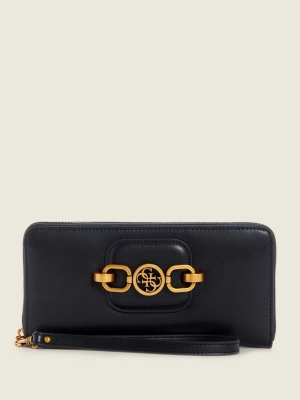 GUESS Hensely Large Zip-Around Women's Wallets Black | UK3608WLZ