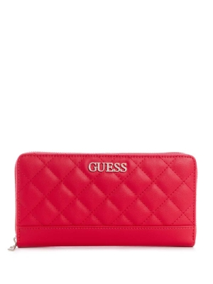 GUESS Illy Check Organizer Women's Wallets Red | UK6491SAD