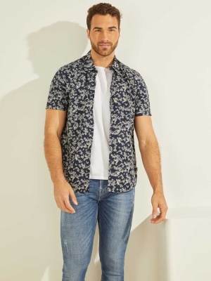 GUESS Ivy Printed Men's Shirts Dark Green | UK3658LEO