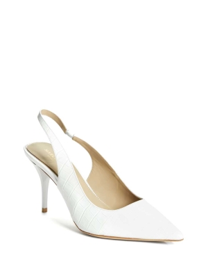 GUESS Juna Crocodile Sling Back Heel Women's Heels Shoes White | UK7892GCH