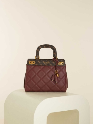 GUESS Katey Quilted Luxury Women's Satchels Burgundy Multicolor | UK0196YMF