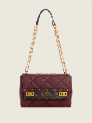 GUESS Katey Quilted Women's Shoulder Bags Burgundy Multicolor | UK2348QLC