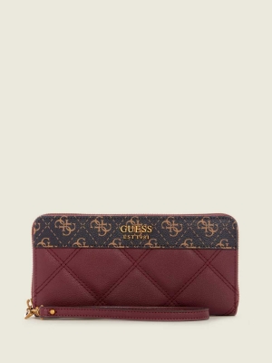 GUESS Katey Quilted Zip-Around Women's Wallets Burgundy Multicolor | UK4952TSX