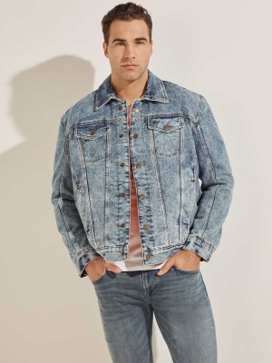 GUESS Klay Reversible Denim Men's Jackets Brown | UK6045SZP