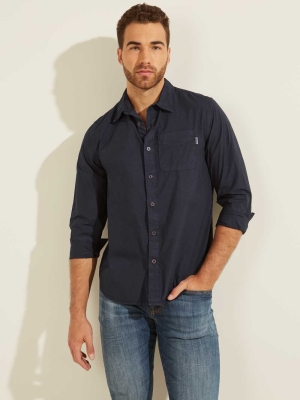 GUESS Laguna Washed Men's Shirts Blue Multicolor | UK7396EWO