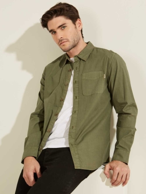 GUESS Laguna Washed Men's Shirts Green Multicolor | UK3648AIY