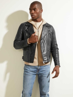 GUESS Leather Biker Men's Jackets Black | UK7184FNP