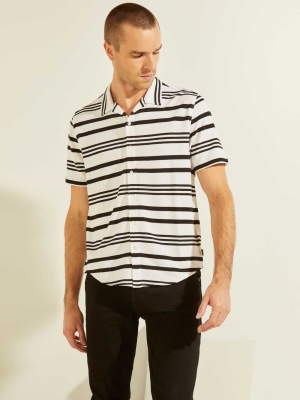 GUESS Leo Striped Men's Shirts White Black | UK1479GRS