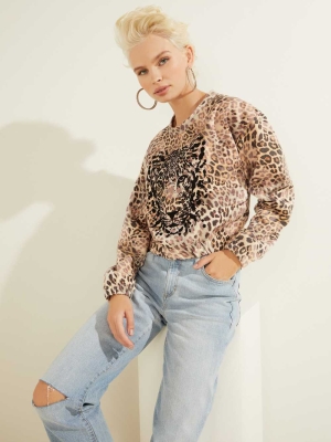 GUESS Leopard Pullover Women's Sweatshirt Leopard | UK2497QKC