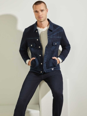 GUESS Lewis Denim Men's Jackets Deep Blue | UK9251KFI