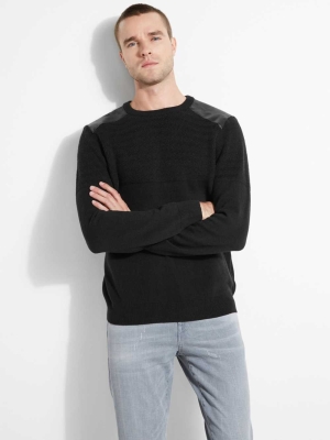 GUESS Liam Herringbone Contrast Men's Sweaters Black | UK1976ZHP