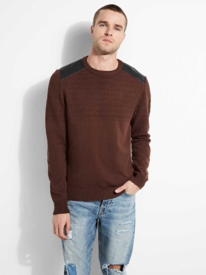 GUESS Liam Herringbone Contrast Men's Sweaters Brown | UK7043FCB