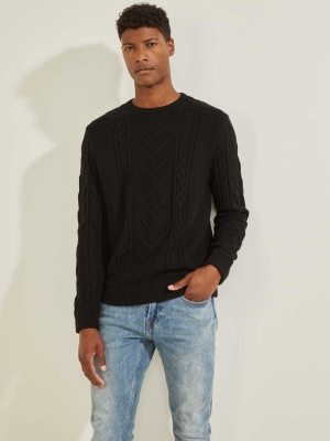 GUESS Liam Mixed Cable Men's Sweaters Black | UK5491YFJ