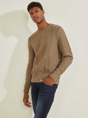 GUESS Liam Mixed Cable Men's Sweaters Khaki | UK9123BYI