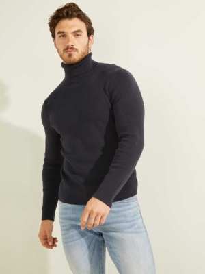 GUESS Liam Ribbed Men's Sweaters Dark Blue | UK8304OKY