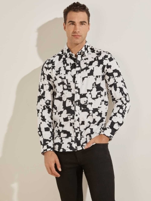 GUESS Luxe Abstract Splatter Men's Shirts White | UK7401LFS