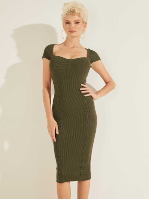 GUESS Margot Ribbed Women's Dresses Olive | UK1708IHC