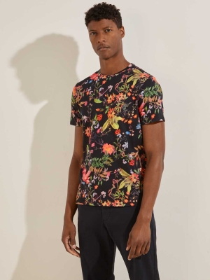 GUESS Market Floral Men's T-Shirts Black Multicolor | UK1740TDF