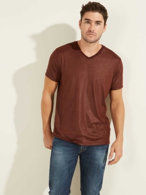 GUESS Mason Yoke V-Neck Men's T-Shirts Purple | UK4653DQC