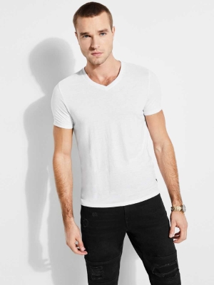 GUESS Mason Yoke V-Neck Men's T-Shirts White | UK5049UTR