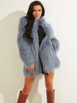 GUESS Maurizia Shaggy Faux-Fur Women's Coats Blue | UK0769XPQ