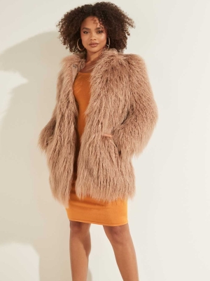 GUESS Maurizia Shaggy Faux-Fur Women's Coats Light Coffee | UK2178TBN