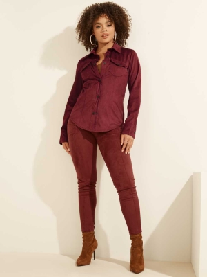 GUESS Maya Faux-Suede Women's Leggings Burgundy | UK1607QXJ