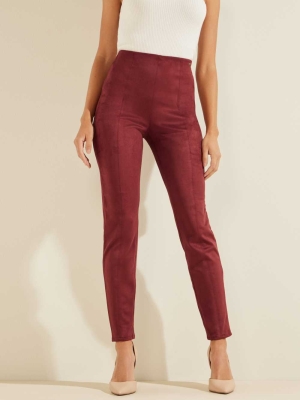 GUESS Maya Faux-Suede Women's Leggings Burgundy | UK7324ZUG