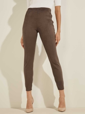 GUESS Maya Faux-Suede Women's Leggings Dark Coffee | UK2869YWD