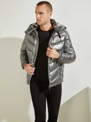 GUESS Metal Space Puffer Men's Jackets Silver | UK7640VQO