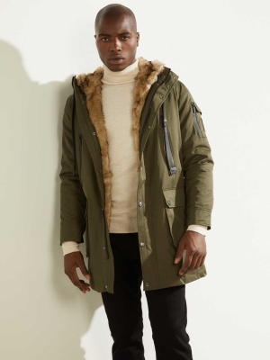 GUESS Military Faux-Fur Lined Men's Parka Jackets Olive | UK5367PNA