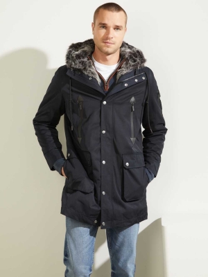 GUESS Military Faux-Fur Lined Men's Parka Jackets Dark Blue | UK9167UTV